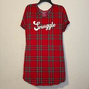 Joyspun Red Plaid Snuggle Nightgown Sleep Shirt Small Festive Holiday Cozy Cabin